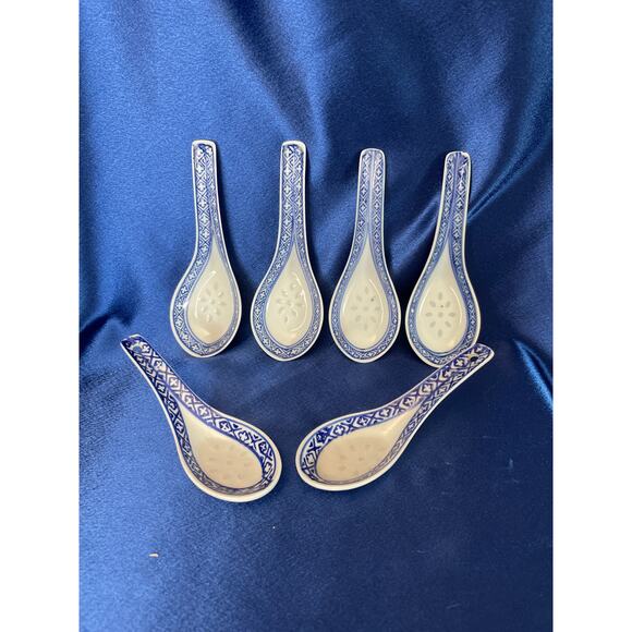 Set of Six Asian Style Soup Spoon with Rice Grain Pattern - Picture 1 of 5